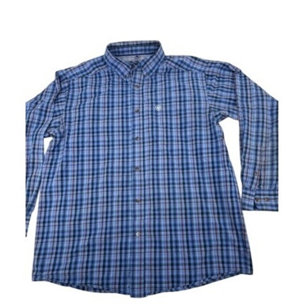 Ariat Pro Series Shirt Mens Large Blue Plaid Long Sleeve Western Workwear L